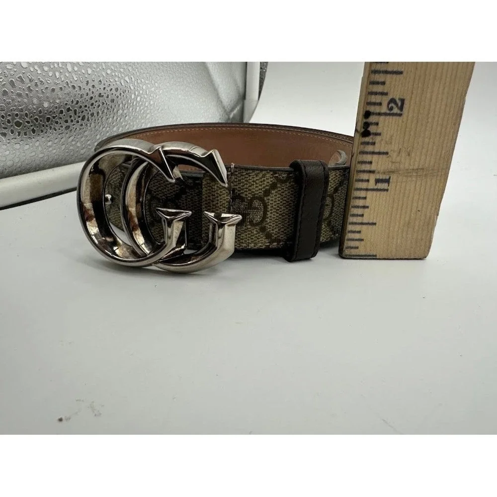 Gucci Interlocking G Belt GG‎ Supreme Canvas Silver Buckle 245859 90 36 Mens
